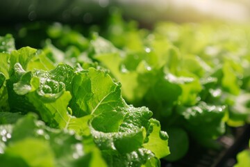 Green oak lettuce salad in green organic hydroponic farm