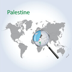 Magnified map Palestine with the flag of Palestine enlargement of maps Vector Art