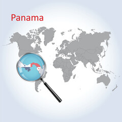 Magnified map Panama with the flag of Panama enlargement of maps Vector Art