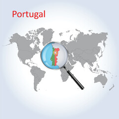 Magnified map Portugal with the flag of Portugal enlargement of the map, the Vector file