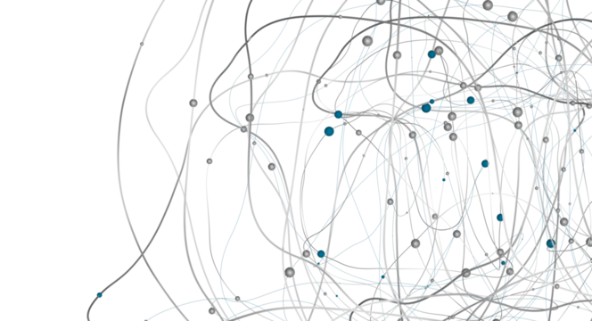 Gene lines and nodes, biological gene structure, 3d rendering.