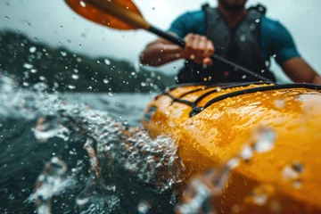 Fototapeten Wild water canoe kayak  on river close-up action water paddle © Hugo