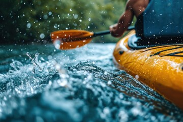 Wild water canoe kayak  on river close-up action water paddle - obrazy, fototapety, plakaty