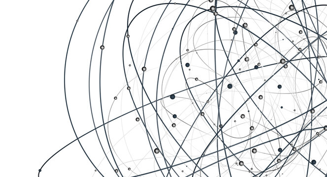 Gene lines and nodes, biological gene structure, 3d rendering.