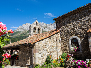 Panoramic of Picos de Europa from Posada de Valdeón village, Province of León, Castilla y León...