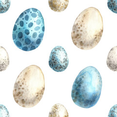 Watercolor Easter pattern of eggs on a white background. Easter holiday illustration hand drawn. Sketch on isolated background for greeting cards, invitations, happy holidays, posters, fabric, wallpap