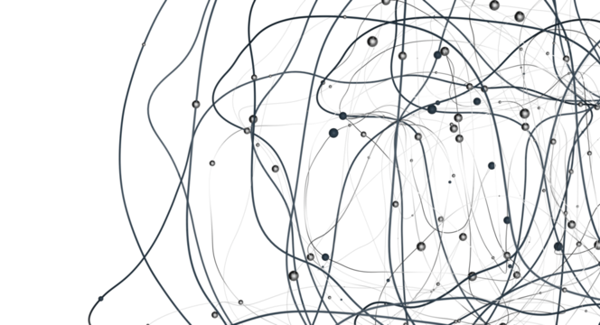 Gene lines and nodes, biological gene structure, 3d rendering.