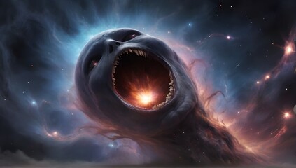 cosmic humanoid creature swallowing space - obrazy, fototapety, plakaty