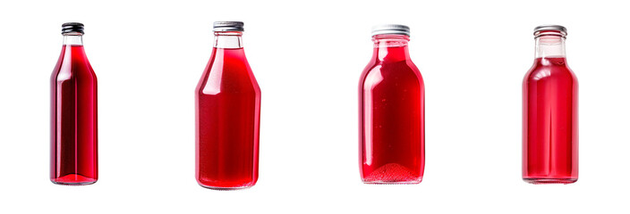 PNG Set of glass bottle with fruit drink isolated on transparent background