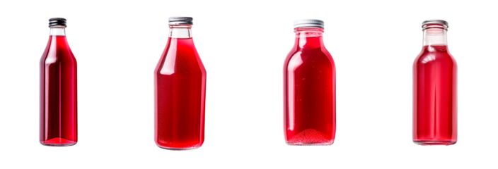 PNG Set of glass bottle with fruit drink isolated on transparent background