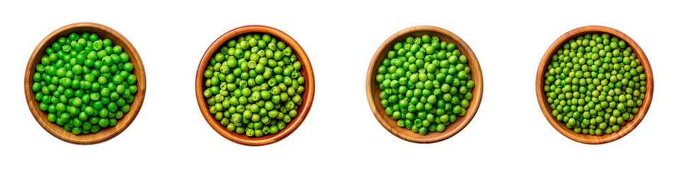 PNG Set of green peas in a wooden bowl isolated on transparent background