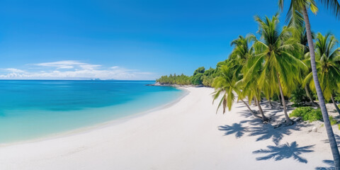Fototapeta na wymiar Tropical white sand beach with beautiful seascape on sunny day, drone view