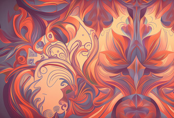 Floraler Hintergrund in den Farben peach, rot, lila, hellgelb