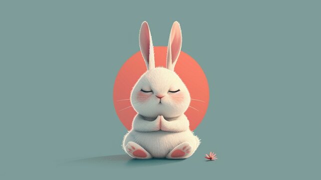 Minimalist rabbit yoga pose illustration on simple gray background 