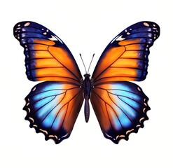 Blue and orange butterfly with symmetrical wings