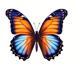 Fototapeta premium Blue and orange butterfly with symmetrical wings