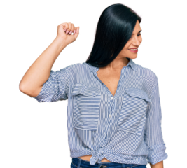 Young caucasian woman wearing casual clothes dancing happy and cheerful, smiling moving casual and confident listening to music