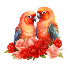 Fototapeta premium Two Birds with Red Roses. AI Generated Image