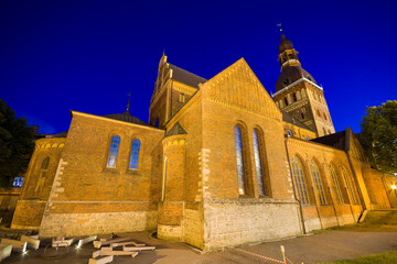 Night view of the Cathedral Church of Saint Mary in Riga, Latvia