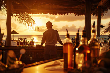 Obraz na płótnie Canvas Beach bar at sunset