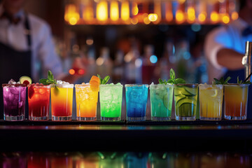 Colorful row of cocktails