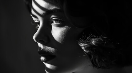Black and white close up portrait of a woman