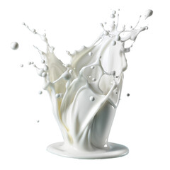 Milk splash, yogurt, cream or white liquid on blue background. White color liquid crown splash.