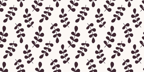 Minimalist Leafy seamless Pattern. Simple Organic texture for fashion print, fabric or wallpaper. Hand drawn leaves vector background. Elegant nature endless template