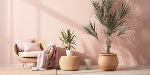 interior design style of pastel pink, Generative AI