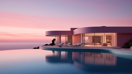 reflection of the luxury modern house in its pool, Generative AI, 