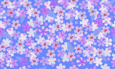 Seamless pattern with Japanese pink cherry flowers. Vintage vector illustration background. Perfect for wallpapers, pattern fills, web page background, surface textures, textile
