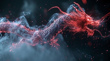 A Chinese style dragon made of vanishing particles. 