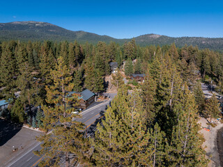 Beautiful aerial view of the Tahoe lake from above in California, USA. Wild forests, fresh air and...