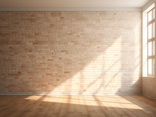 3D empty brick wall room with sunlight and window