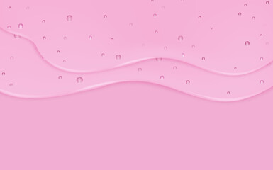 Liquid pink wet drops of gel or collagen.Spilled puddles of cosmetic serum or water. Round clean swatch of essence lotion or jelly for skin care.Beauty background with oil drops.