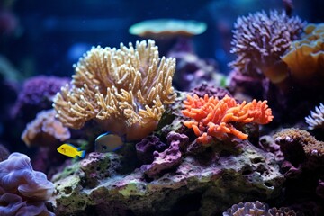 Naklejka na ściany i meble A coral aquarium adorned with a dazzling collection of bright and diverse coral specimens