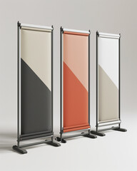 Trio of Elegance: Abstract Art Roller Banners in Modern Office Decor