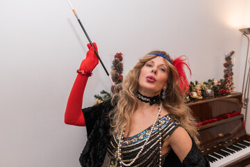 Flapper Lady with Cigarette Holder in Dramatic Pose