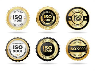 Iso certification golden stamp vector collection