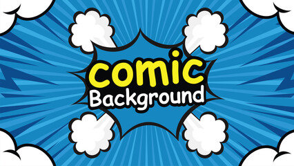 Pop art comic background with smoke explosion Blue Cartoon Background Vector Illustration in trendy style