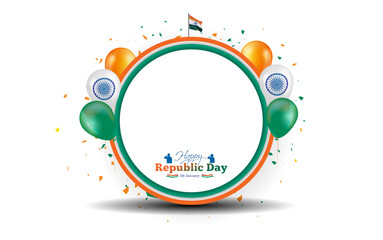 Tricolor frame design for republic day of India. background of confetti indian flag and 26 january freedom celebration Template.