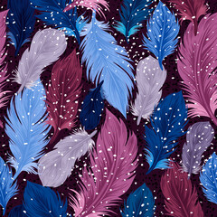 Bird feathers seamless pattern. Design wallpaper, fabrics, packaging.	