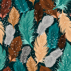 Bird feathers seamless pattern. Design wallpaper, fabrics, packaging.	