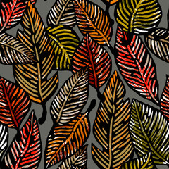 Seamless pattern of leaves. Hand drawing. Design wallpaper, fabric and packaging	