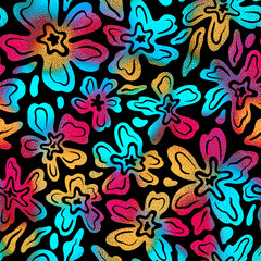 Stylized abstract seamless pattern with flowers for fabric design, packaging and wallpapers.
