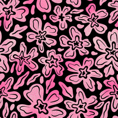Stylized abstract seamless pattern with flowers 