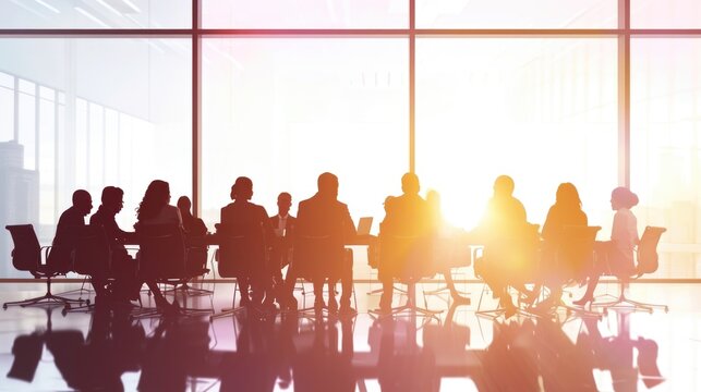 Corporate Silhouette: Business Team Meeting at Sunset