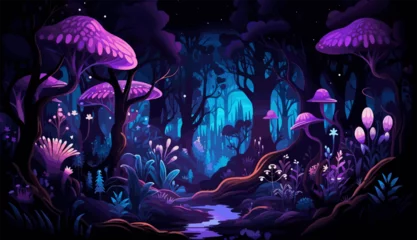 Tuinposter mystical forest with bioluminescent plants vector isolated illustration © Svitlana