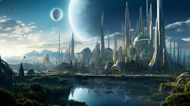A city with a planet at its center