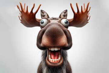Photo shocked moose with bulging eyes portrait on a white background. ai generative - obrazy, fototapety, plakaty